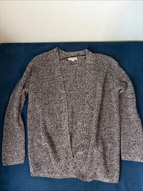 LOFT Marled Black and White Open-Front Cardigan